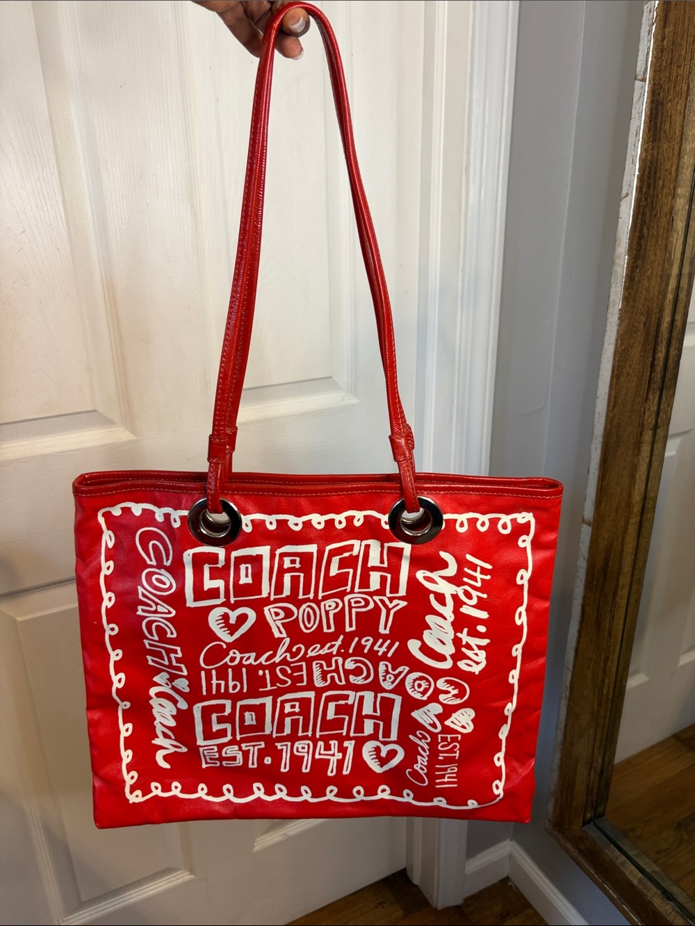 Coach Poppy  Graffiti Red Graphic Tote Bag